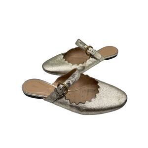 Chloé Metallic Scalloped Mary Jane Flat Slides – Size 37